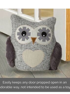 🦉 NWT Elements Gray Owl Decorative Weighted Door Stopper Plush Home Décor